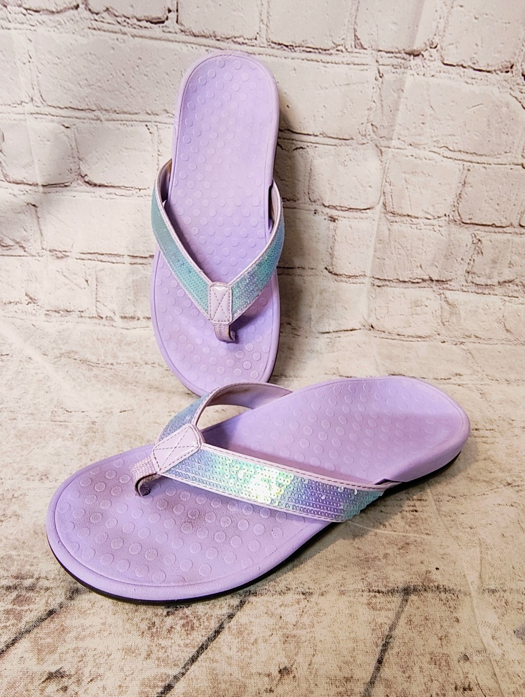 Vionic Tide Purple Sequined Fairy Sandals Beachy Orthopedic